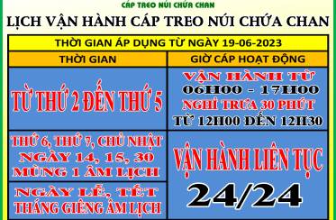 Thông báo khung giờ hoạt động tại KDL Cáp treo núi Chứa Chan áp dụng từ 19-06-2023